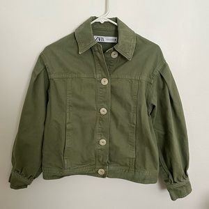 Zara light green denim jacket with balloon sleeves - XS
